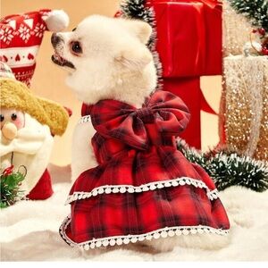 🦄3 for $10🦄 NWOT Red Plaid Holiday Pet Dress with Bow